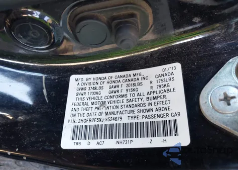 2013 Honda Civic Lx z USA, uszkodzony, nr VIN 2HGFB2F5XDH524679